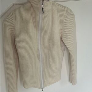 Brunello Cucinelli Cream Ribbed Zip-Up Cardigan Sweater 100% Cashmere